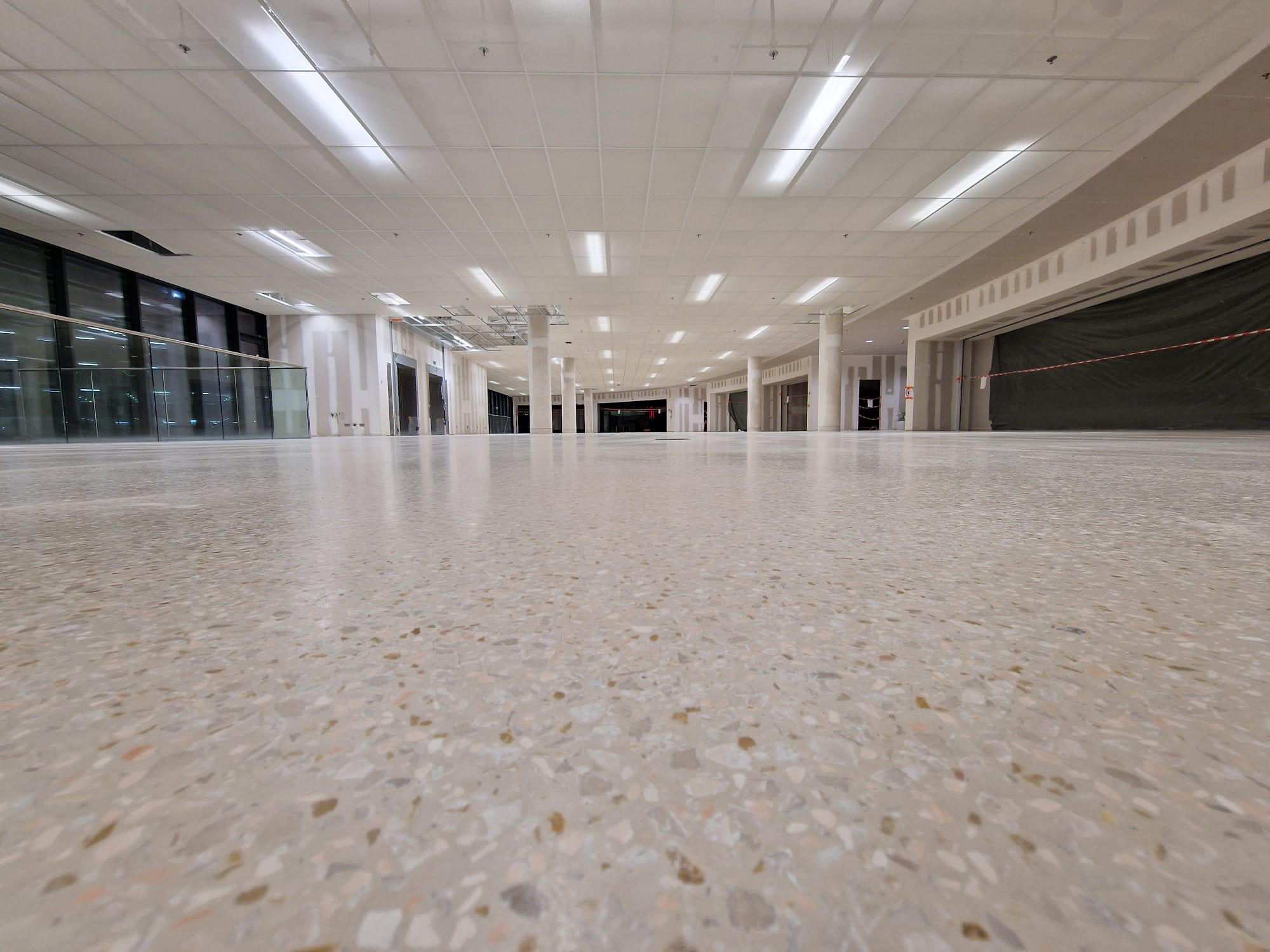 Finished mineral terrazzo floor in the new parking and car-rental building at Zaventem Airport